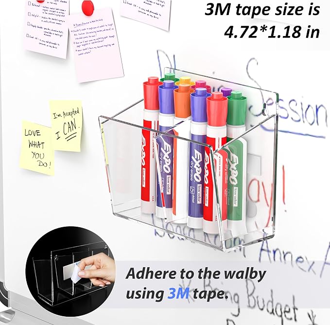 FUCDTEFC Wall Mount Marker Holder, Acrylic Dry Erase Marker Wall Holder, 2 Compartments Pencil Pen Dispenser Makeup Markers Holder Whiteboard Clear Organizer for Classroom Wall | 2 Compartments, Pencil Pen Dispenser, Makeup Markers Holder, Whiteboard, ...
