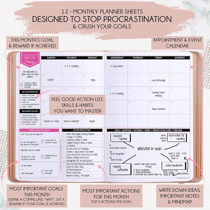 Deluxe 2026 Planner Weekly and Monthly | Law of Attraction Planner with Productivity App | 12-Month for Productivity, Gratitude & Goal Setting | Includes Foldable Vision Board, Gift Box & Stickers