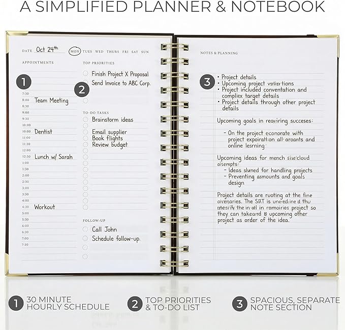 Aesthetic Daily Planner And Notebook With Hourly Schedule - Beautiful Spiral To Do List Notepad For Work/Home to Organize Tasks And Appointments - Stylish School/Office Supplies Journal Book For Women