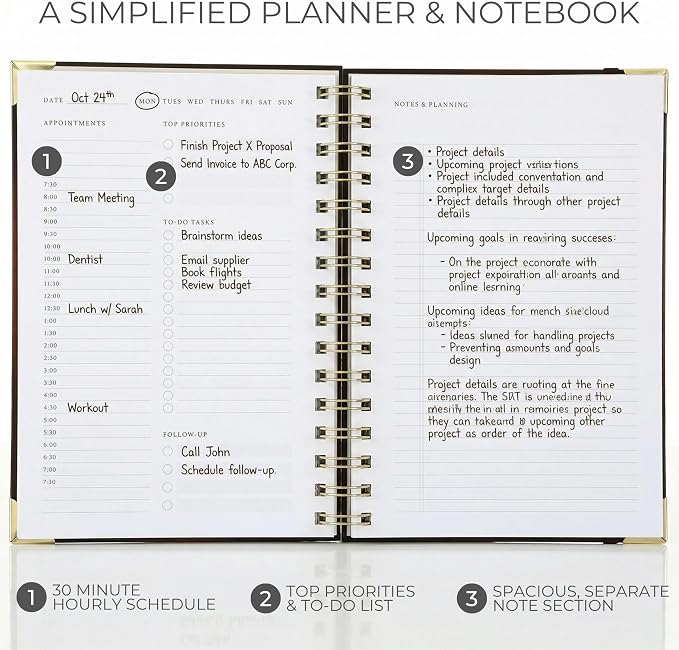 Aesthetic Daily Planner And Notebook With Hourly Schedule - Beautiful Spiral To Do List Notepad For Work/Home to Organize Tasks And Appointments - Stylish School/Office Supplies Journal Book For Women