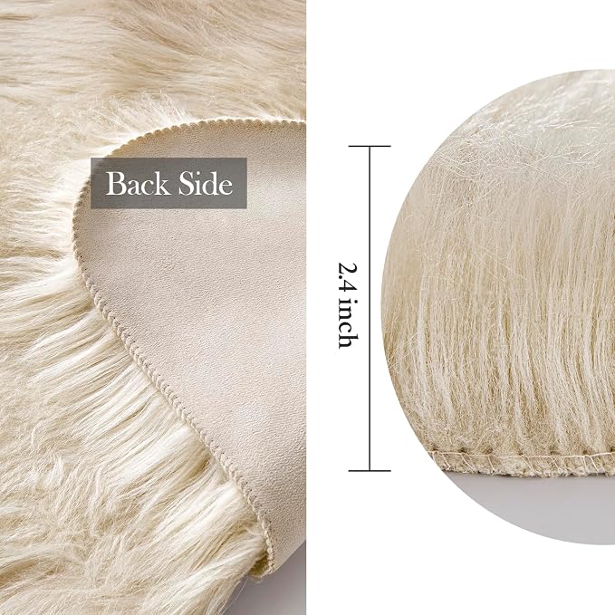 MIULEE Luxury Super Soft Fluffy Area Rug Faux Fur Plush Large Sheepskin Rug Decorative Shaggy Carpet for Bedside Sofa Floor 3 x 5 Feet, Beige