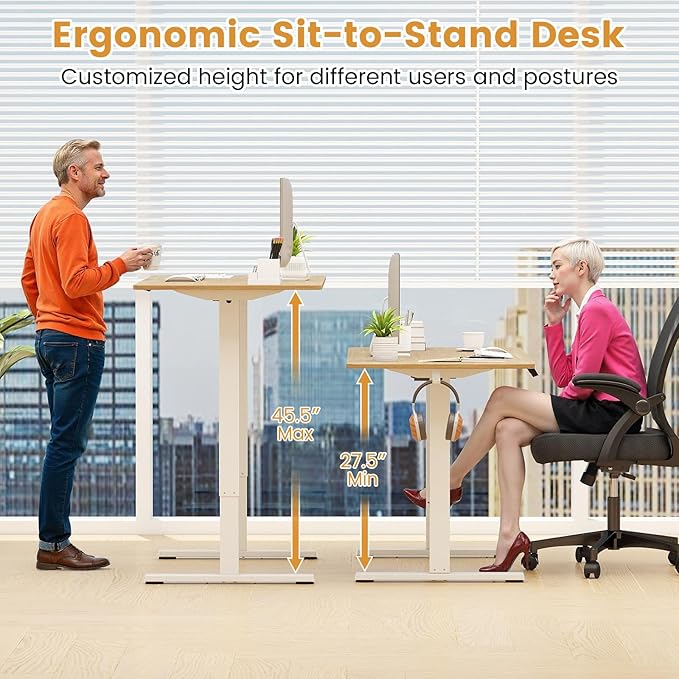Tangkula Electric Standing Desk Frame, Height Adjustable Computer Desk Base with LED Display & 2 Memory Positions, Ergonomic Home Office Sit Stand Desk Legs for 40"-48" Tabletop (White)