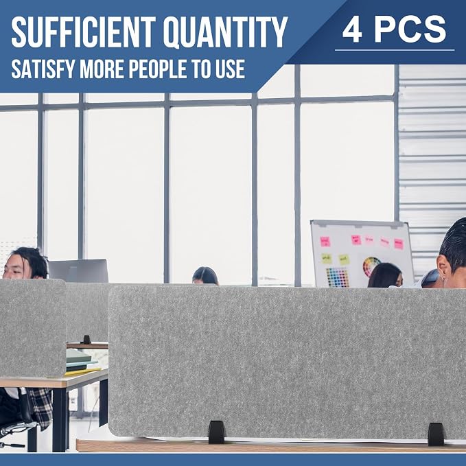 Yaomiao 4 Pack Acoustic Desk Divider Soundproof Desk Privacy Panel Freestanding Partitions Sound Absorbing Divider for Office Reduce Noise and Visual Distractions 47.3" x 16"(Light Gray)