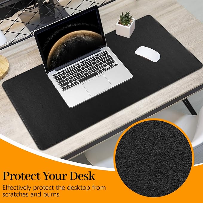 Black Leather Desk Pad Large Mouse Pad, 31.5"x15.7" | Waterproof Desk Mat for Keyboard and Mouse, Non-Slip Computer Desk Protector, Smooth Mouse Control for Home Office