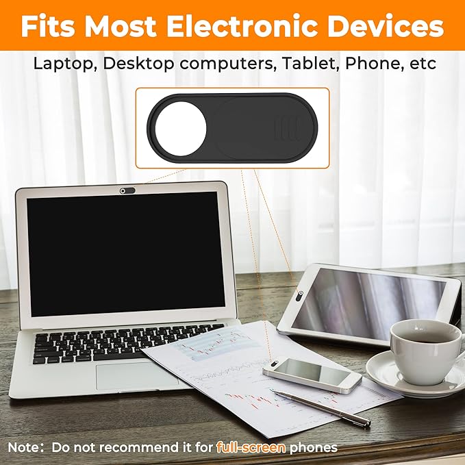 Laptop Camera Cover Slide Cute, Ultra Thin Webcam Cover for iPhone iPad MacBook Pro Computer iMac Cell Phone PC Accessories, Camera Blocker Slider, Great for Privacy (6*Big Black)