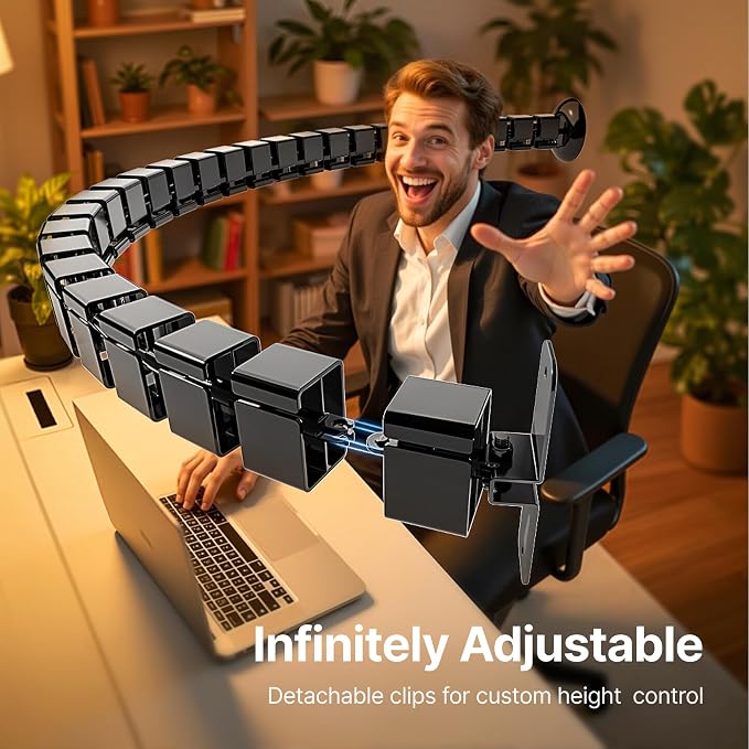PEGZONE Under Desk Cable Management Spine, Flexible Cable Snake Organizer for Standing Desk, Screw Mounted Vertebrae Wire Management for Table, Black