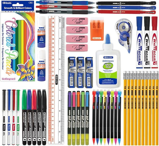 BAZIC PRODUCTS Back to School Supplies Kit, 66 Pieces, for Students Teachers Donations