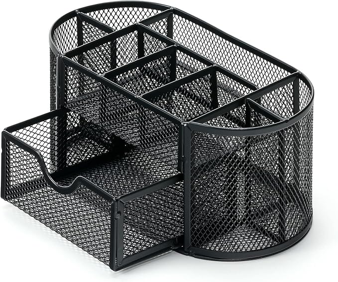 Mesh Desk Organizer, Basics Pen Holder and Desk Organizer with Compartments, Desk Accessories & Workspace Organizers for Office School Home Supplies Teacher Students