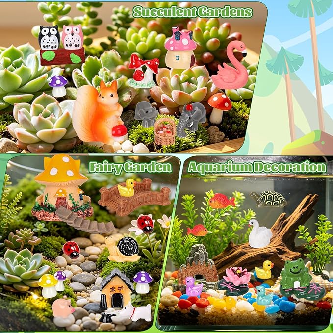 160 Pcs Fairy Garden Accessories Miniature Resin Animals Tiny Fairy House Figurines Fairy Garden Ornament Kit for DIY Crafts Micro Landscape Dollhouse Mini Scene Garden Outdoor Decor