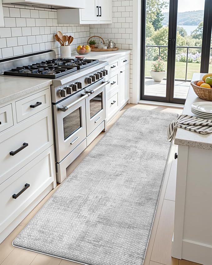 DEXI Kitchen Floor Mats Cushioned Anti Fatigue Runner, 23x107 Light Grey | Wide Standing Comfort, Waterproof Oil-proof, Memory Foam Padded for Front Sink Laundry