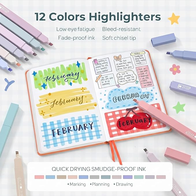 Nicpro 39 PCS Aesthetic School Supplies with Cute Pencil Case, 12 Color Pastel Highlighters, 5 Quick Dry Retractable Black Ink Pens, 6 Pastel Mechanical Pencil 0.5 & 0.7 mm for Student Stationary