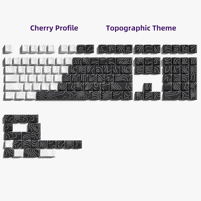 dagaladoo Double Shot PBT keycaps,White Black Topographic keycaps,Dye-sub keycaps Shine Through,Side Print Keyboard caps,dye Sublimation,Cherry Profile Key caps for US Layout Mechanical Keyboard