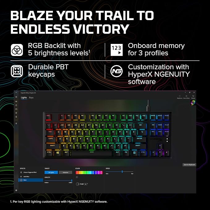HyperX Alloy Origins Core Mechanical Gaming Keyboard PBT Keycaps Tenkeyless TKL Blue Switch Clicky LED RGB Backlight Playstation Xbox Licensed for PC, PS5, PS4, Xbox Series X|S, Xbox One, Desk Setup