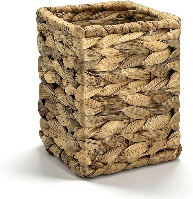 Vintage Woven Pencil Cup, Rattan-Style Desk Organizer - Large Capacity Pen Holder for Office, Home & School Supplies, 1 Count
