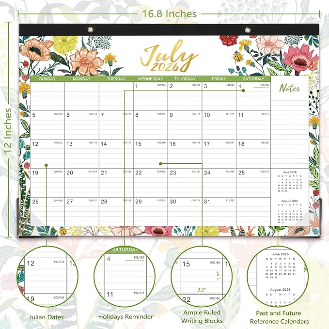 2026 Desk Calendar – Jan 2026 – Dec 2026, 12 Months Large Monthly Desk Calendar 2026, 17" x 12", Desk Pad, Ruled Blocks, To-do List & Notes, Tear Off, Best Desk/Wall Calendar, Beautiful Flowers