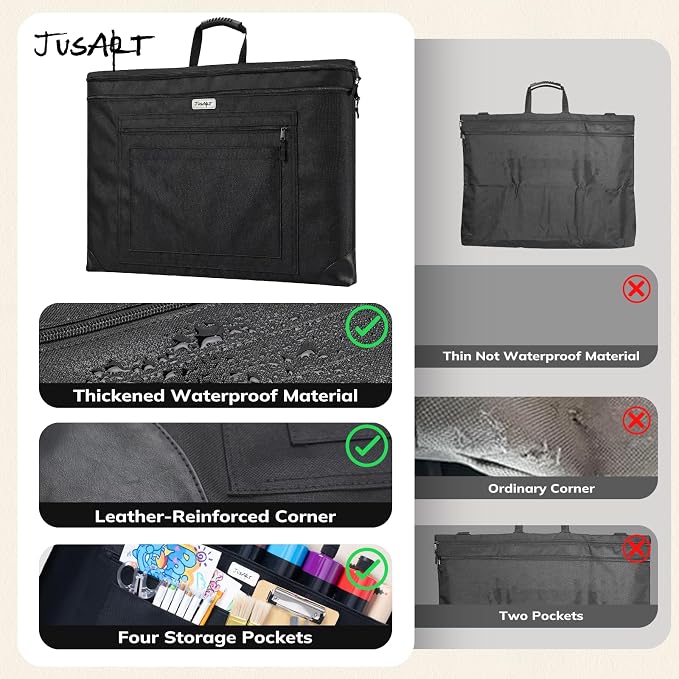 JusArt Art Portfolio Bag, 20x26 Light Weight Portfolio Folder Case with Adjustable Shoulder Strap, Leather Corners, Waterproof Art Bag for Artists and Students for Artwork, Poster, Sketching, Drawing