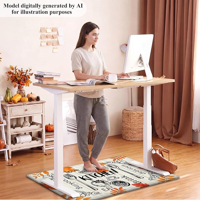 HEBE Fall Kitchen Mat Set of 2, Anti Fatigue Pumpkin Kitchen Mats for Floor | Cushioned Non Slip Autumn Kitchen Rugs and Runner Set, Waterproof Maple Leaf Floor Carpet for Harvest Thanksgiving