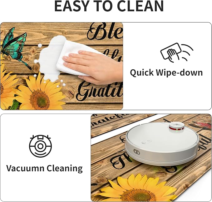 Farmhouse Sunflower Kitchen Decor Mat, Extra Long Anti Fatigue Mat | Extra Long Coverage,Farmhouse Kitchen Decor,Cushioned Comfort,Non-Slip Backing,Waterproof Surface,Easy Clean,Kitchen Island