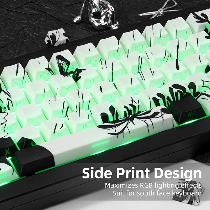 PBT Keycaps 137 Keys - White Japanese Anime Keycaps Cherry Profile Dye - Sublimation Keycap Shine Through Side-Engraved Custom Key Cap Set for Cherry Gateron MX Switches Mechanical Keyboard.