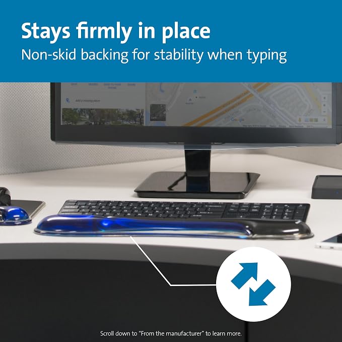 Kensington Duo Gel Wrist Rest for Keyboard, Wrist Pad for Keyboard, Ergonomic Keyboard Wrist Pad, Computer Keyboard Pad with Wrist Support, Cooling Gel, Non-Skid Backing, Blue K62397AM, 19" x3.7