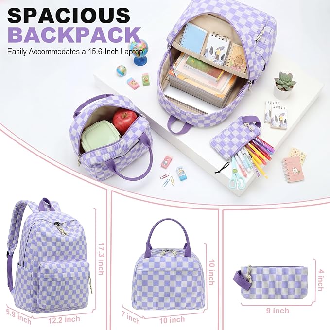 LEDAOU Kids Backpack for Girls Backpacks with Lunch Box, Lightweight Bookbag Set Elementary Middle School Back pack for 8-14