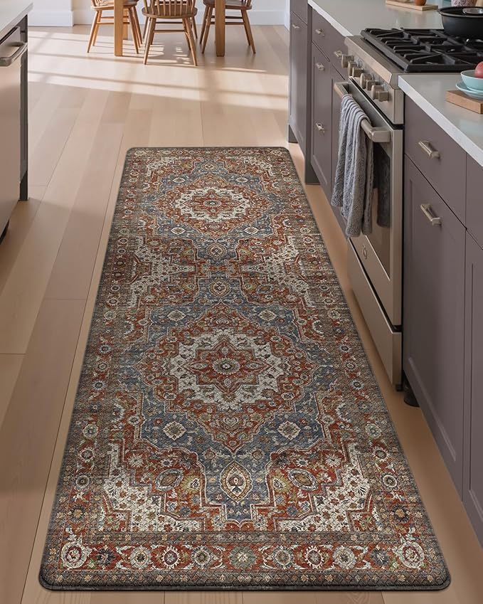 LUMI Anti Fatigue Kitchen Mat, Waterproof & Stain-Resistant Cushioned Standing Mat, Non-Slip Comfort Rug for Kitchen, Sink, Laundry, Home Office, 17" x 59", Blue Orange