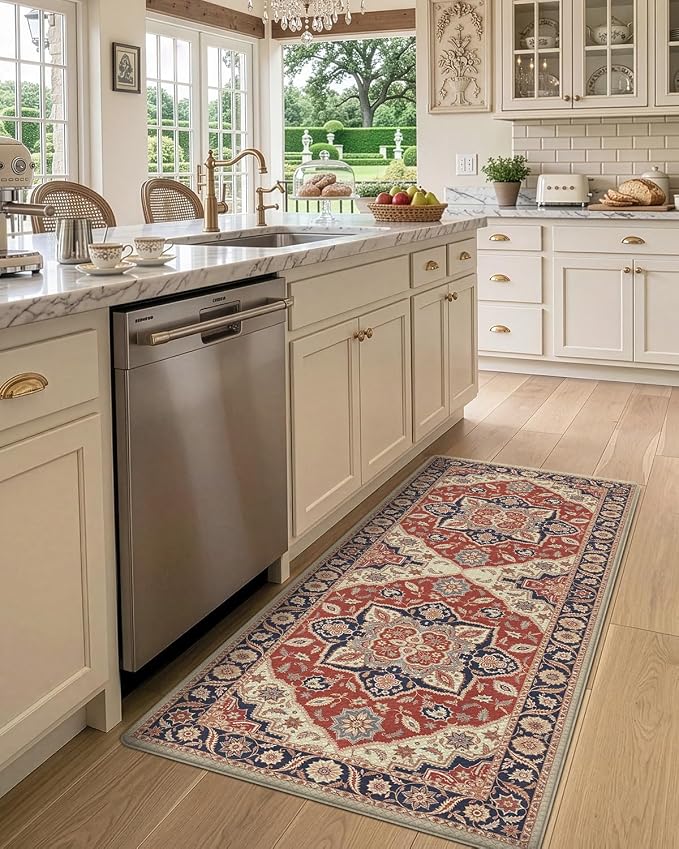 DEXI Kitchen Floor Mats Cushioned Anti Fatigue, 23x59 Rubber Wide Standing Comfort Runner Rug, Red and Black