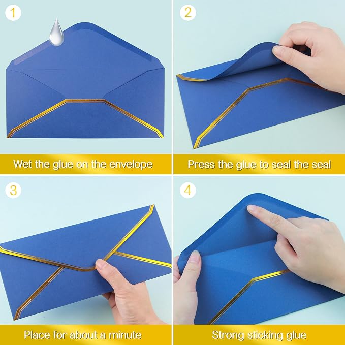 J6&H6 Gold Thread Stationary Paper and Envelopes Set Including 12 Standard Sized Phnom Penh Envelopes and 24 Sheets of Lined Paper Suitable for Daily Emotional Expression Formal Communication(Blue)