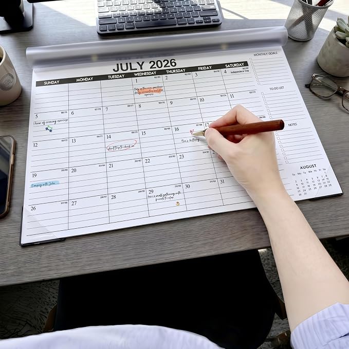 Desk Calendar 2026-2027, 18-Month Through Dec 2027, Large 17"x12" Desk/Wall Calendar, Ample Space, Thick Paper, Plastic Cover, Monthly Calendar Perfect for Home School & Office Organization