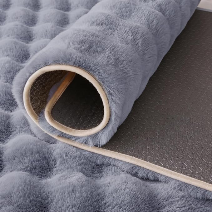 Gray Rabbit Plush Rug 3'x5', Fluffy Shaggy Area Rug for Nursery & Kids Room, Faux Fur Carpet for Girls Bedroom, Living Room, Teen Decor