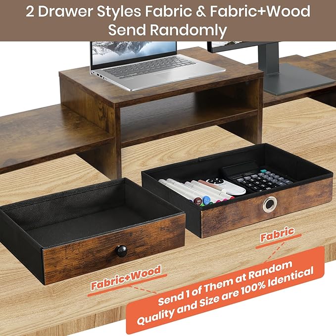 Monitor Riser for 3 Monitors, Angle Adjustable Monitor Stand with Drawer | Dual Monitor Stand for Desk, Dual Monitor Stand with Storage, Wooden Extra Long Triple Monitor Riser up to 52", Rustic Brown