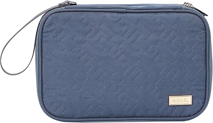 NISHEL Travel Cord Organizer Case, Double Layers Tech Electronic Bag, Essentials for Charger, Cable, Phone, Flash drive, Large, Aegean-Blue