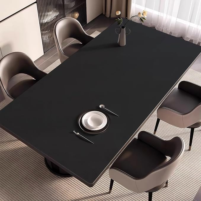 Leather Table Cover,1.8mm Thick,24x48 Inch,Table Protectors for Rectangle,Waterproof Desk Pad, Scratch - Resistant Craft Mat for Dining Table, Office Desk and Art Station (Black+Dark Gray)