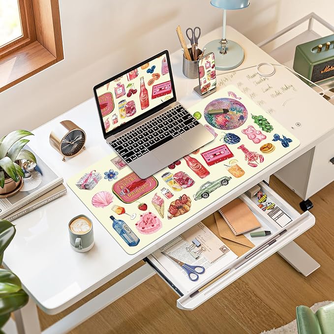 Cute Girly Desk Mat, Birthday Gifts for Women, PU Leather Desk Pad, Waterproof Computer Desk Protector Large Mouse Pad for School Office Home 31.5" x 15.7"