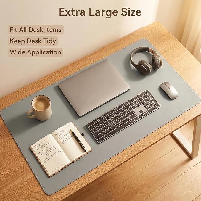 Leather Writing Desk Pad, 16’’x47” Heat Resistant Waterproof Round Edge Durable Table Protect Surface, Writing Pad Desktop Cover