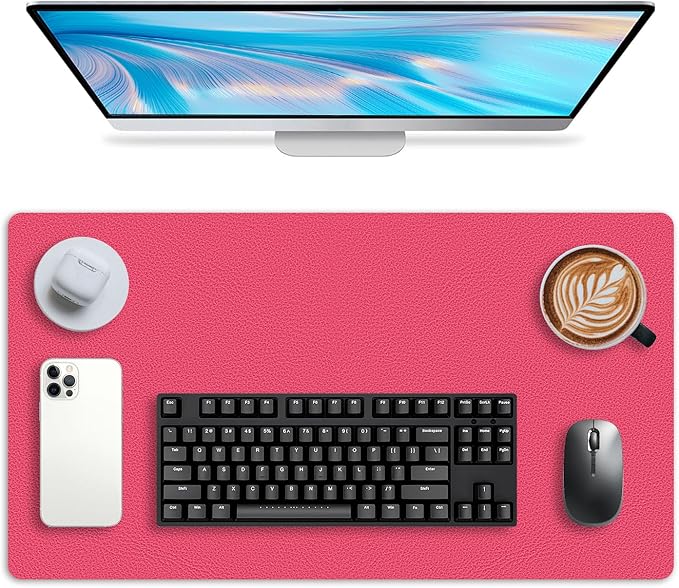 Leather Desk pad Protector, Office Mat, Large Mouse Mat, Non-Slip PU Leather Blotter, Laptop Desk Pad,Waterproof Laptop Computer Desk Keyboard Mat for Office/Work/Home/Decor (Rose, 33In*13in)