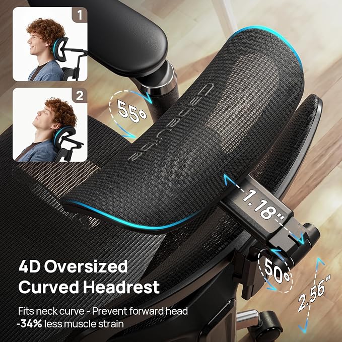 Ergonomic Mesh Office Chair - 10 Hours Comfort Dual Lumbar Support, 330lbs | 630° Armrests, 3D Headrest, Adjustable Seat Depth, Tilt &4- Lock, BIFMA, 5'0"-6'5" Fit, Home & Office Long Work No Back Pain