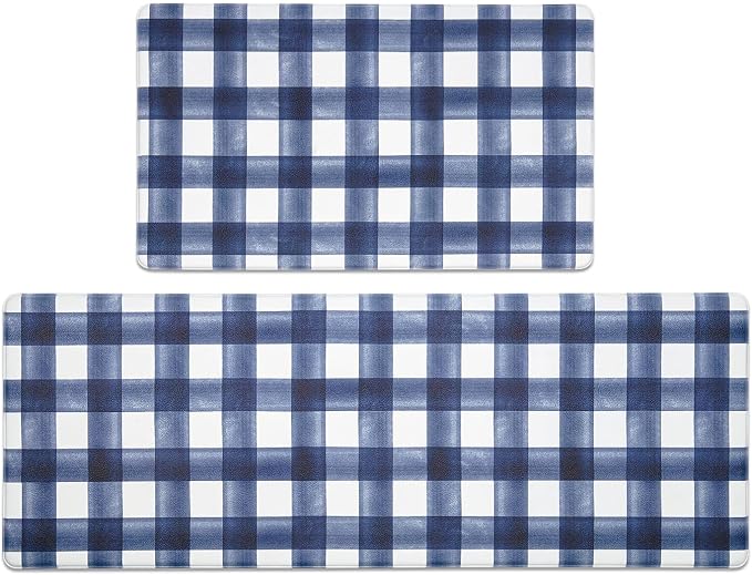 FRESHMINT Modern Farmhouse Plaid 2 Piece Set Kitchen Mats for Floor Anti Fatigue Waterproof & Non-Skid Kitchen Rugs Cushioned Kitchen Mat for Standing Washable Comfort Desk Kitchen Runners