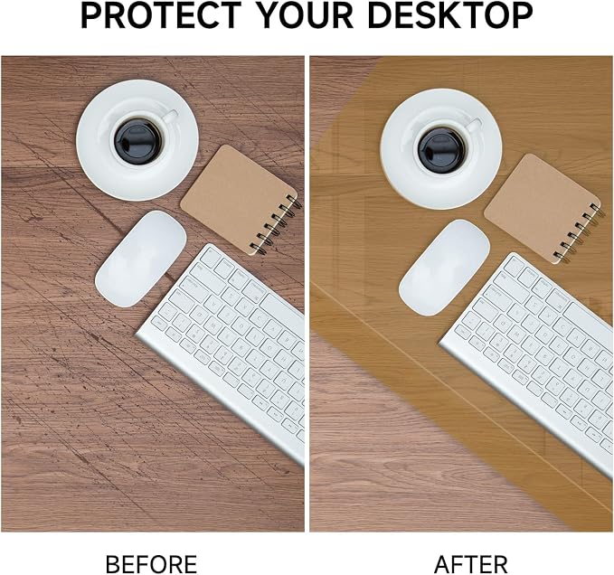 VASUHOME 32" x 20" Brown Tempered Glass Desk Mat with Beveled Edge - Ergonomic Desk Protector, Dry Erase Surface, Ideal Table Top Protector for Home & Office