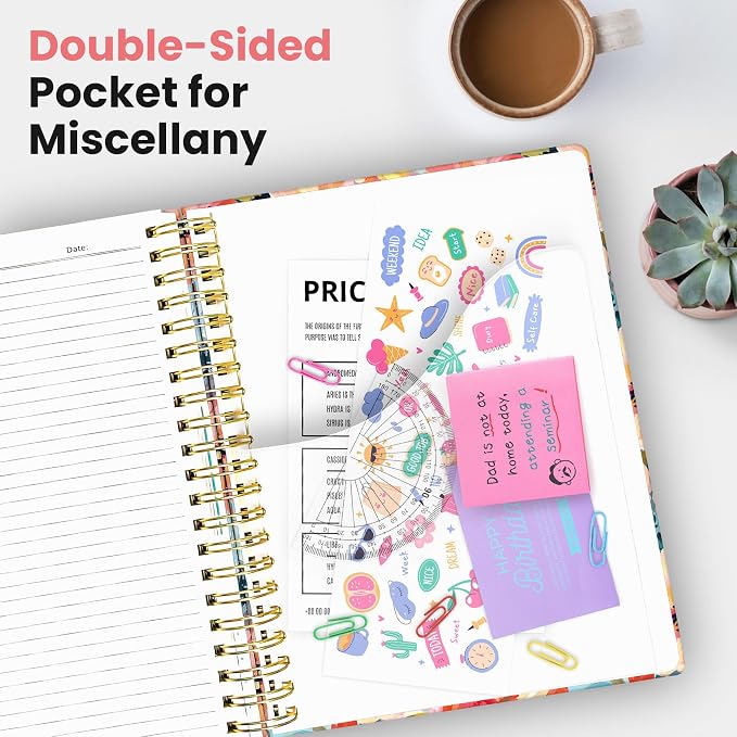 Large Lined Spiral Journal for Women Cute Hardcover 5 Subject Notebook for Work 8.5" x 11" with Removable Dividers & Tabs, College Ruled, 280 Pages Aesthetic Journal for Work, School & Note Taking, Pastel Garden