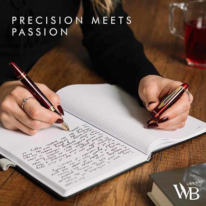Wordsworth & Black Majesti Fountain Pen-(Red), Luxury Case, 24K Gold Finish; 18K Gilded Fine Nib- Ink Cartridges, Refillable Ink Converter-Calligraphy Pen-Best Business Gift Set for Men & Women