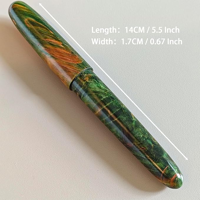 Luxury Stabilized Wood Fountain Pen – Handmade Natural Wood & Resin Barrel, Fine Nib Writing Pen with Converter – Executive Business Pen, Collectible Gift for Men & Women (Emerald Enchantment)