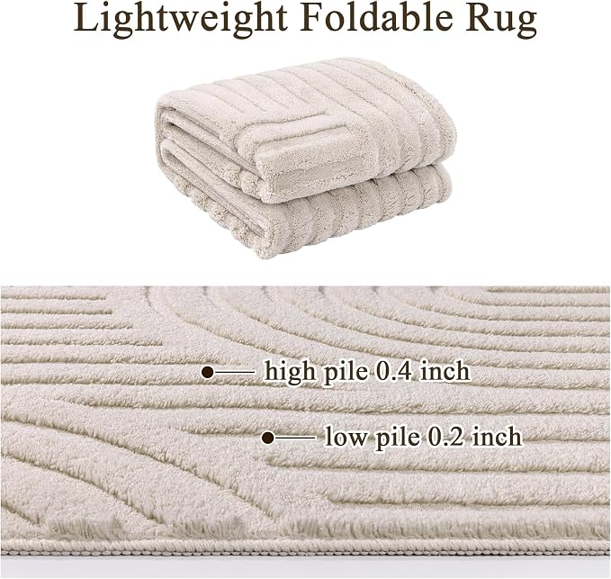 SHACOS Soft Cozy Fluffy Arch Pattern High Low Pile Area Rugs 10'x14' Large Non Slip Washable Modern Geometric Rug Scandinavian Minimalist Carpet for Living Room Bedroom Dining Room, Beige