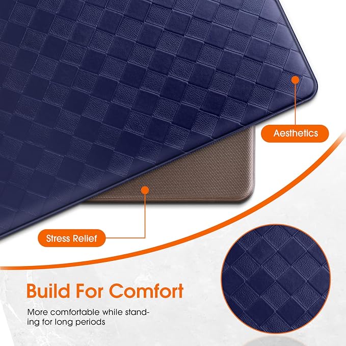 TranquilRelax 2-Piece Anti-Fatigue Kitchen Mats, Cushioned Non-Slip Waterproof Sink & Stove Floor Mats, Comfortable Standing Rug Set for Kitchen, Laundry & Entryway, Blue