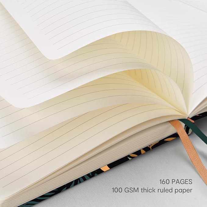 &And Per Se Lined Hardcover Notebook – A5 5.7"x8" College Ruled, 160 Pages, 100gsm Thick Paper – Aesthetic Journal for Women, Gift-Ready Planner, Everyday Writing Notebook (Lunar Leaf)