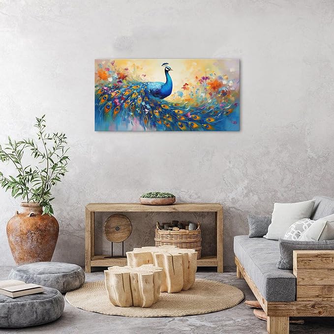 Abstract Peacock Wall Art Colorful Peacock Pictures Wall Decor Abstract Bird Canvas Poster Watercolor Animal Prints Painting Vintage Framed Artwork for Living Room Bedroom Home Decorations 20x40