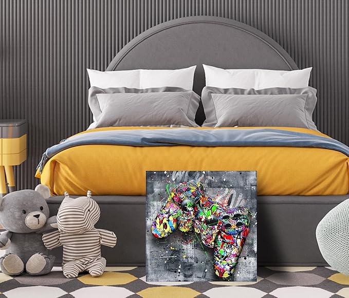 SIXTTART Gaming Wall Decor for Bedroom - Graffiti Wall-Art - Boys Bedroom Decor - Street Canvas Wall Art 20" W x 20" H Stretched And Framed Ready to Hang