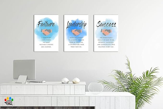 Inspirational Wall Art, Office Pictures for Wall Decor, Motivational Quotes Canvas Wall Art for Men, Failure - Leadership - Success Entrepreneur Quotes Framed Artwork for Workplace Decor 20”x30”x3Pcs