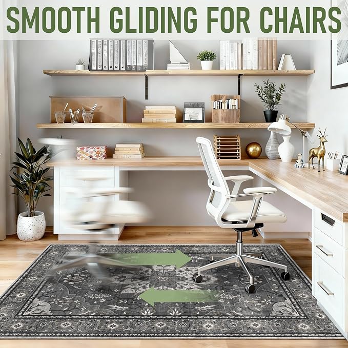 48"x60" Office Chair Mat for Hardwood, Under Desk Chair Mat for Home Office, Anti-Slip Office Rugs for Rolling Chairs, Floor Protector Washable Rugs Charcoal Gray