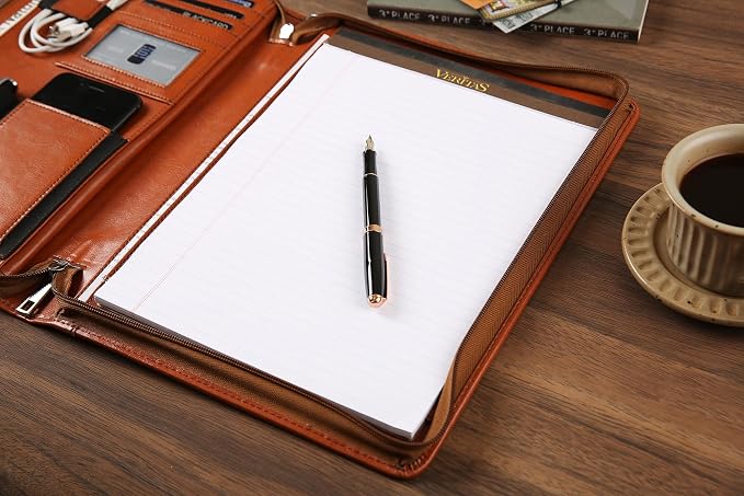 DUKE&COW Personalized Vegan Leather Portfolio for Men, Brown, A4 Writing Pad Holder Organizer